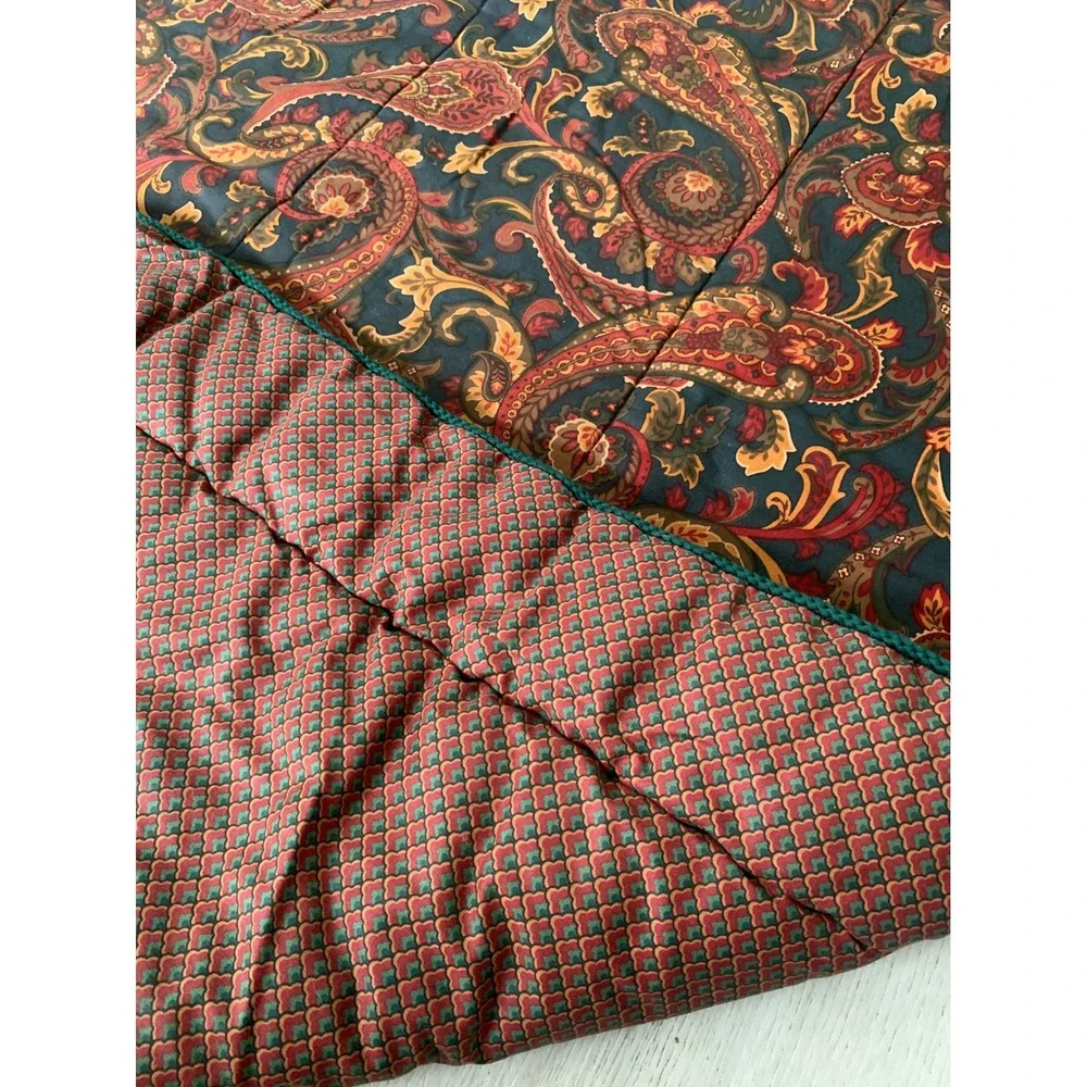 Croscill Vintage Paisley Comforter Green Burgundy Red Reversible Made in USA